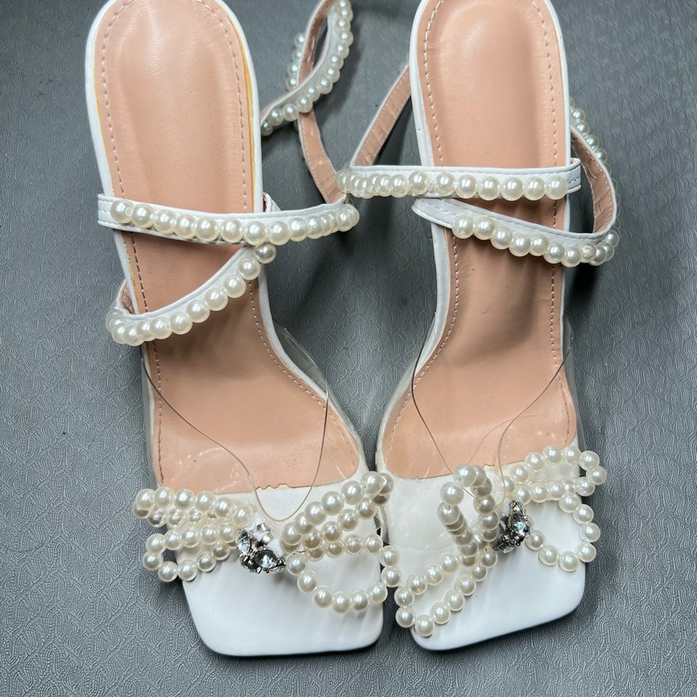 Chic White Pearl-Embellished Women's Heels